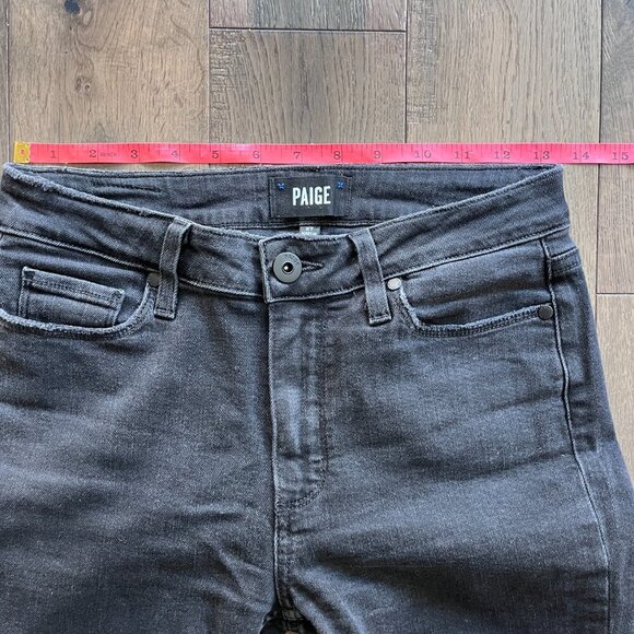 Paige Flare Crop Jeans Size 27 Mid Rise Charcoal Black Denim Stretch - Picture 6 of 7